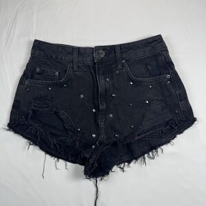 Topshop Moto Mom Black High Waist Studded Distressed Mom Shorts Women Size 2 USA